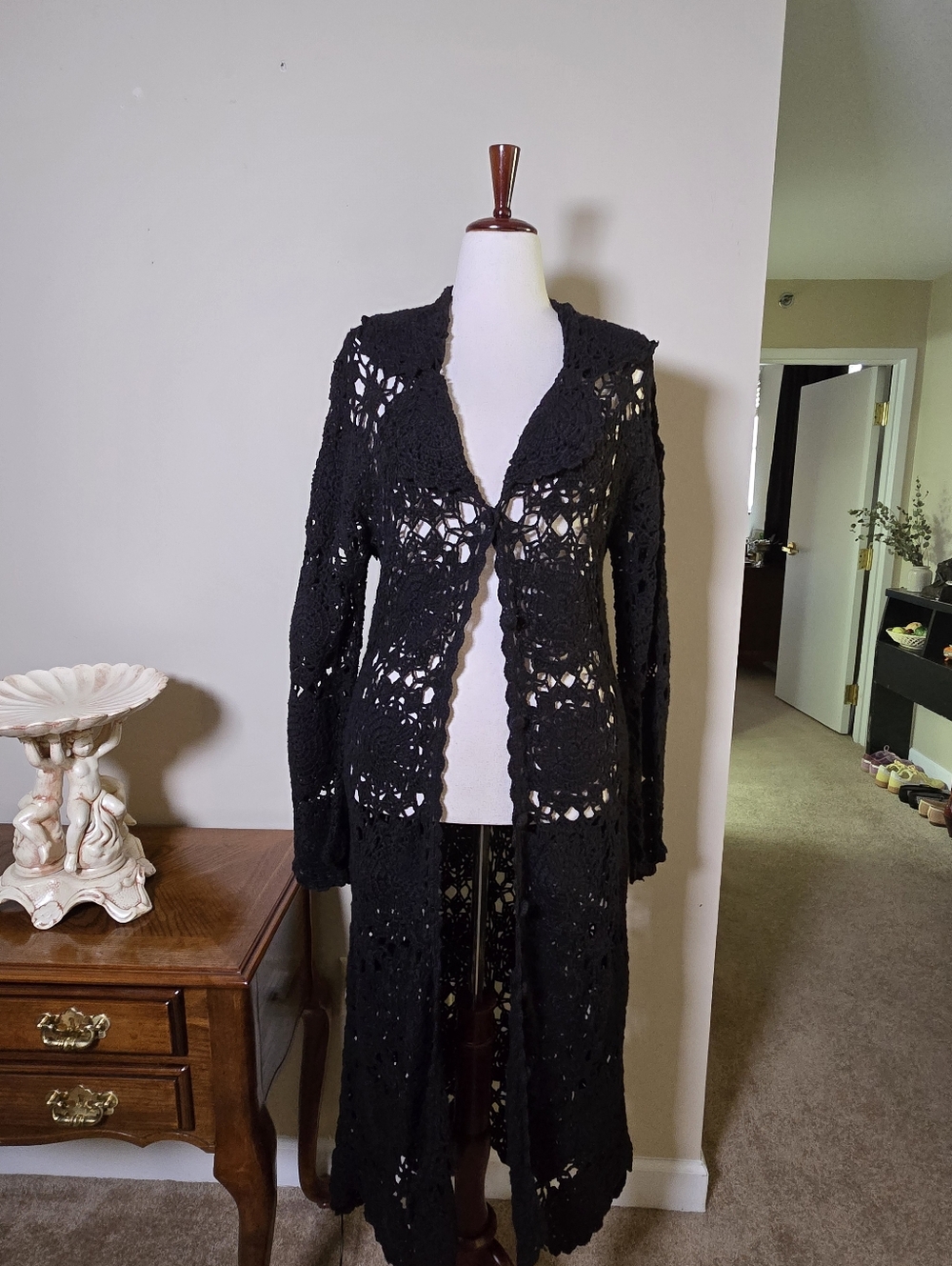 Vintage Newport News Crochet Maxi Cardigan